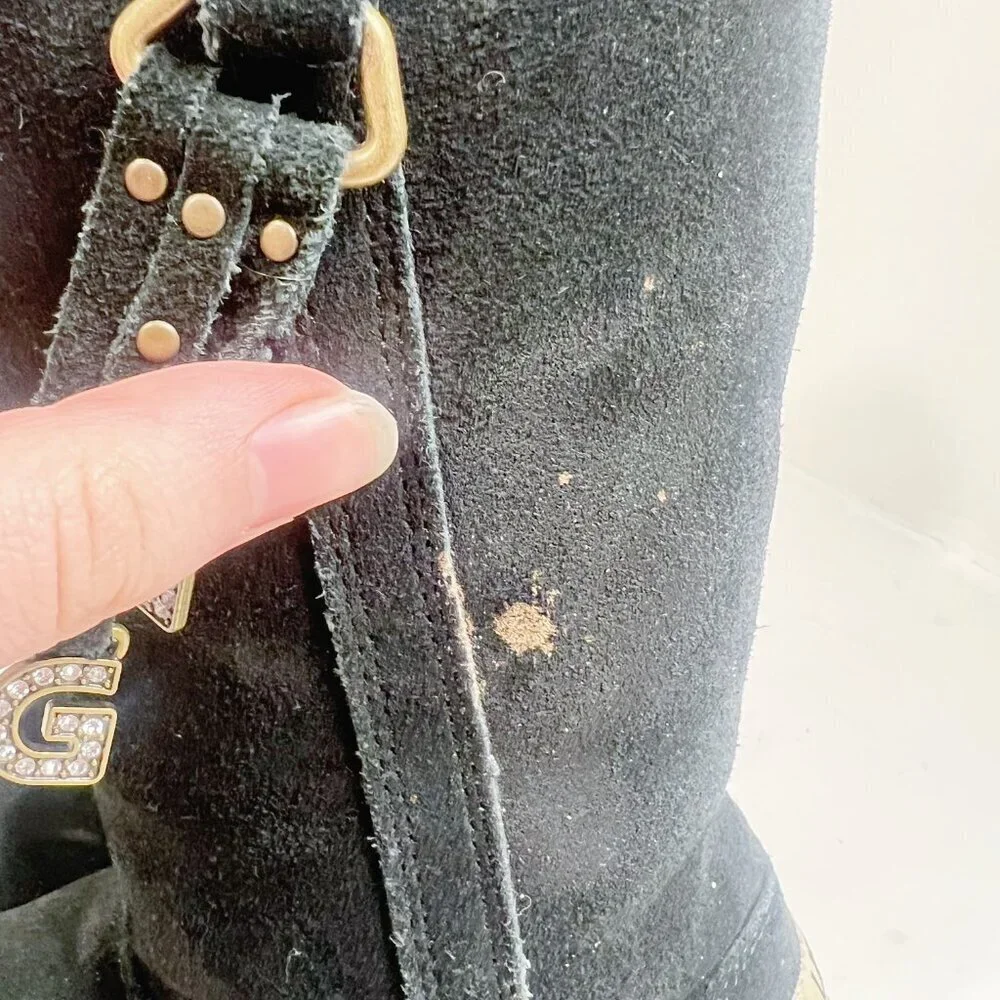 UGG Australia Larynn Black Shearling Boots Gold Rhinestone Charms Kids Size 4
